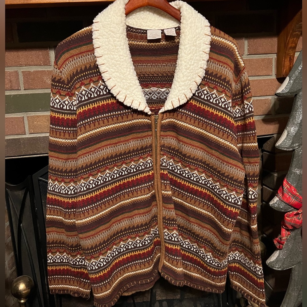 22/24 (2X-3X) Vintage Southwestern Indian Blanket Full zip Knit Sweater Cardigan